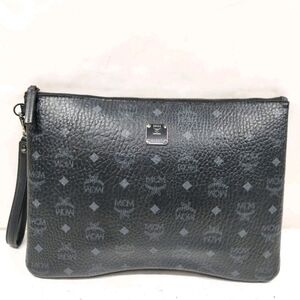 MCM Black Logo Wristlet Clutch PVC